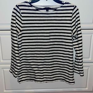 Women’s J. CREW Navy/White Striped 3/4 Length Sleeve Top Size Small